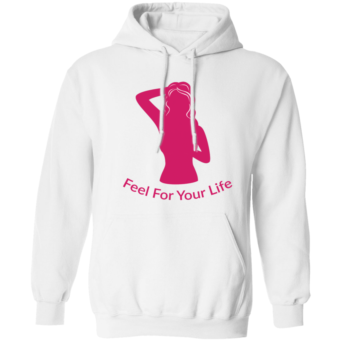 Feel For Your Life Unisex Hoodie White w/ Hot Pink Logo Large