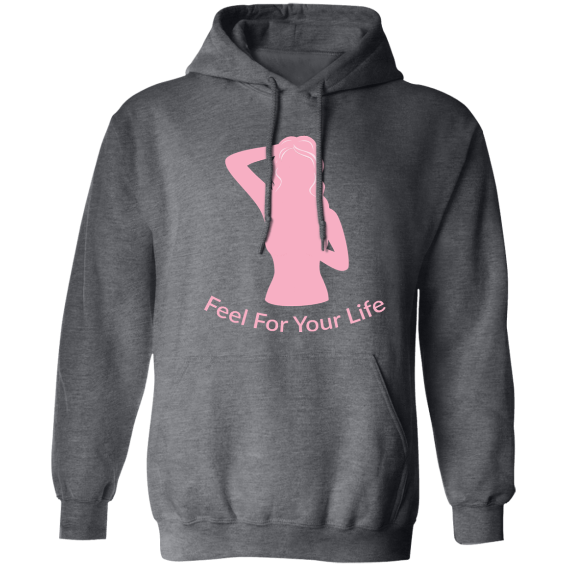 Feel For Your Life Unisex Hoodie Light Gray w/ Light Pink Logo Large