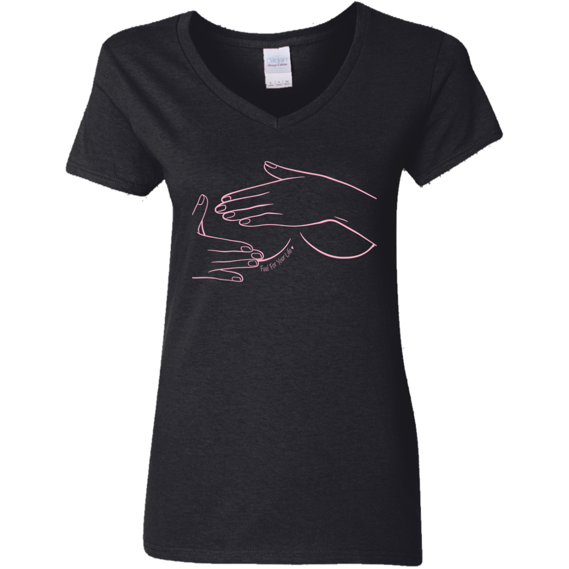 Self Breast Exam Ladies' V-Neck T-Shirt Black w/ Light Pink Emblem