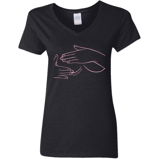 Self Breast Exam Ladies' V-Neck T-Shirt Black w/ Light Pink Emblem