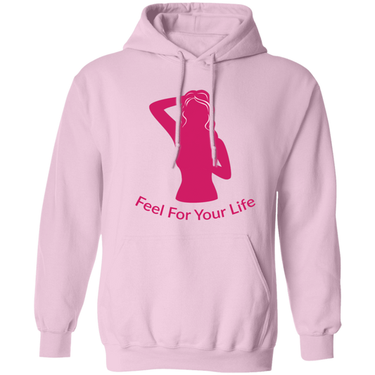 Feel For Your Life Unisex Hoodie Light Pink w/Hot Pink Logo Large
