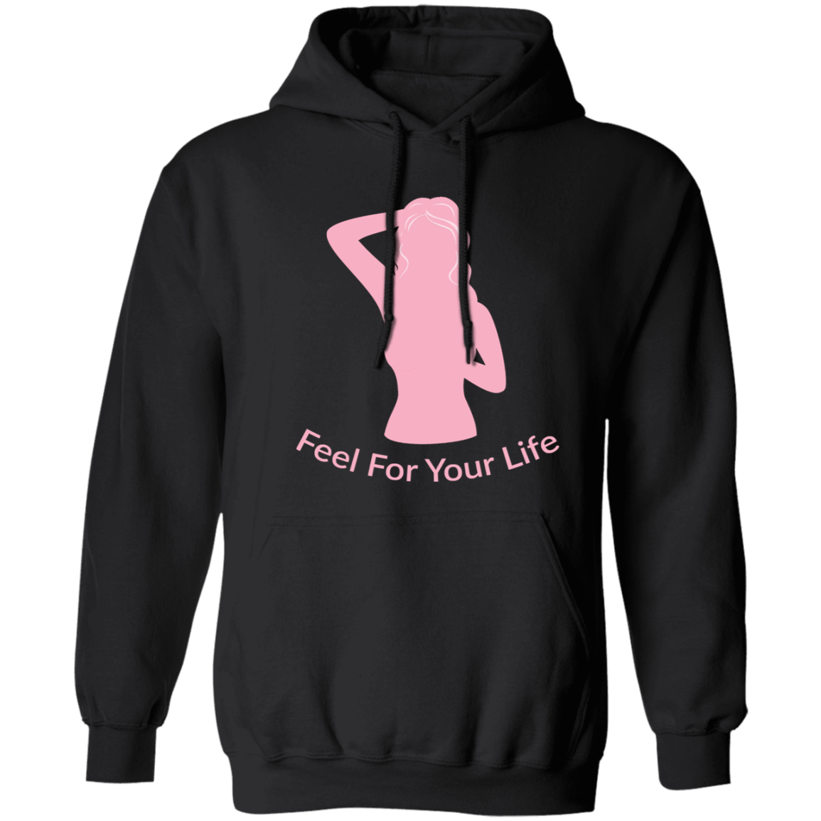 Feel For Your Life Unisex Hoodie Black w/ Light Pink Logo Large