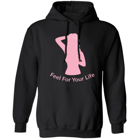 Feel For Your Life Unisex Hoodie Black w/ Light Pink Logo Large