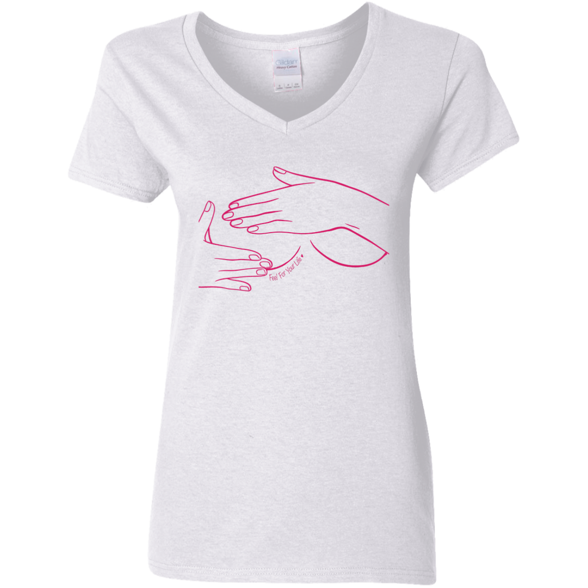 Self Breast Exam Ladies' V-Neck T-Shirt White w/ Pink Emblem