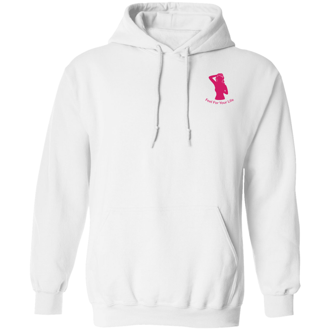 Feel For Your Life Unisex Hoodie White w/ Hot Pink Logo Small