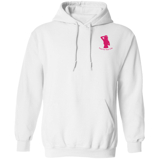 Feel For Your Life Unisex Hoodie White w/ Hot Pink Logo Small